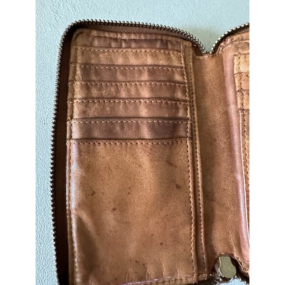 Women’s Boho Distressed Perforated Brown Leather Wallet - Picture 7 of 16